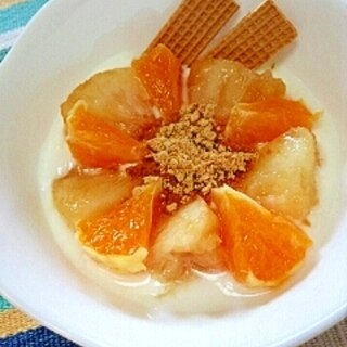 【キレイ応援朝食】桃と柑橘のきなこヨーグルト♪